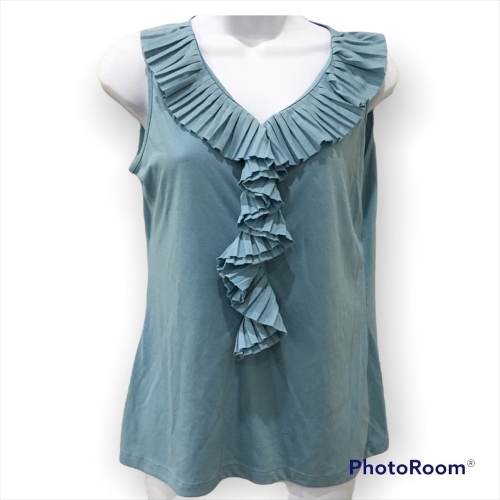 Christopher & Banks Sleeveless ruffle top teal blue green size small - Picture 2 of 7